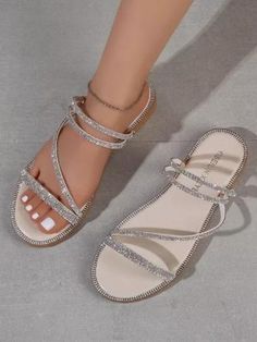 Prom Flats, Flat Prom Shoes, Sparkle Sandals, Beige Sandals, Glitter Flats, Sandals Outfit