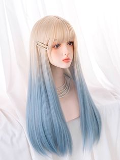 This price is for a wig only, others are not included. Hair Color:Ombre Hair ColorHair Length:LongWig Details:Heat-resistant Synthetic Fiber / Net Closed Wefted Cap Construction / Straight / With Ajustable Straps Size Free Size Hair Length 75 Gradient Wigs, Light Blue Human Hair Wigs, Pastel Blue Hair Extensions, Pretty Hair Cuts, Long Pastel Wig, Blue Cosplay Wig, Club Hairstyles, Long Hair Color, Kawaii Hairstyles