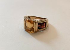 Vintage Citrine, Garnet, And 14k Gold Ring 70's / 80's Great condition Ring size 5¾ Gaudy Rings Engagement, Citrine And Garnet Ring, Colorful Engagement Rings, Colored Engagement Rings, Dream Engagement, Dream Engagement Rings, Garnet Ring, 14k Gold Ring, Garnet Rings