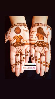 two hands with hendi designs on them and the words happy new year written in arabic