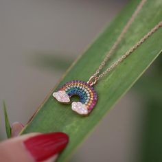 The rainbow pendant has in recent times become a token of gratitude and hope. It extends a thank you from our windows to the NHS, supermarket workers, teachers, delivery people, and all other essential workers who have kept our lives running recently. • Finish: 925k Sterling Silver / Rose • It's dainty and can be worn every day • A special piece you'll treasure • High quality materials and attention to detail • Our jewelry is designed With 🖤️ In NY H O W ∙ T O ∙ O R D E R It’s easy as 1, 2, 3! Multicolor Hypoallergenic Necklace As A Gift, Rainbow Sterling Silver Jewelry For Jewelry Making, Multicolor Hypoallergenic Necklace For Gift, Multicolor Sterling Silver Necklace With Adjustable Chain, Hypoallergenic Multicolor Necklace Perfect As Gift, Hypoallergenic Multicolor Necklace For Gift, Multicolor Sterling Silver Necklace For Gift, Rainbow Cubic Zirconia Jewelry As Gift, Multicolor Charm Necklaces For Mother's Day Gift