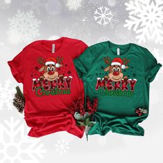 Christmas has never been so cozy! Our limited-edition Rudolf Merry Christmas Tee and Sweatshirt are perfect for spreading holiday cheer. Featuring a festive design and soft, comfy fabric your loved ones will be sure to cherish this gift for years to come! Make the holidays even more special with this timeless classic. Christmas Designs For Shirts, Red Festive T-shirt With Letter Print, Motivational Clothing, Christmas T Shirt Design, Design Shirts, Christmas Kids, Red Tee, Festive Design, Christmas Tees