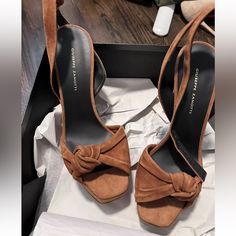 Brand New Authentic Zanotti Platform Sandals Suede Brown. New With Box Designer Suede Sandals For Party, Formal Suede Sandals With Square Toe, Suede Square Toe Party Heels, Square Toe Suede Heels For Party, Suede Heels With Square Toe For Party, Zanotti Shoes, Giuseppe Zanotti Shoes, Walker Boots, Box Color