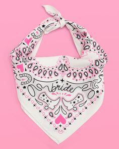 Yeehaw, bitches.|| It's the Bride's Last Ride, and nothing says "I'm the Bride" like this bandana. Turn up in Nashville with our extra rowdy bride bandana that guarantees you'll find yourself at a late night honky tonk screaming "One more song!". Yeehaw, bitches. Pink + black design on a white bandana Bandana measures 22" x 22" - the perfect size Wrinkles? Our bandanas are 100% iron-friendly Bachelorette Party Pink, Last Rodeo Bachelorette Party, Rodeo Bachelorette Party, Bridal Shower Party Favor, Last Rodeo Bachelorette, Rodeo Bachelorette, Rodeo Gifts, Pink Bachelorette Party, Cowgirl Bachelorette Parties