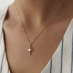 gold necklace, 14k gold necklace, necklace, 14k Gold Polar Star Necklace North Star Pendant, Polar Star, North Star Necklace, Star Necklace Gold, Star Charm Necklace, White Gold Chain, Gold Water, Star Pendant Necklace, White Gold Chains