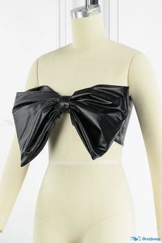 OrcaJump - Strapless Solid Patchwork Top with Bow Accent in Black Black Tube Top For Spring Party, Black Bandeau Top For Party, Black Tube Top For Club And Spring Season, Spring Black Tube Top For Club, Black Strapless Party Top, Outfits Concert, Performance Outfits, Top With Bow, Patchwork Top