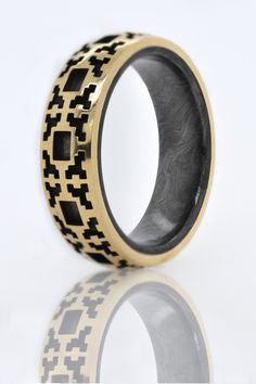 Worried about what size to order? Use this free app (click here for iOS and here for Google devices) to instantly find your size. And if the fit isn't perfect, we'll be happy to exchange it. This is a 6.5mm wide Square Pattern Fractal Band cast in 14K Gold with a Forged Carbon Fiber liner produced by Carbon6. These are custom made, please allow two weeks for delivery. Modern 14k Stamped Jewelry For Promise, Black Smithing, Forged Carbon Fiber, Free App, Square Pattern, Gold And Silver, Be Happy, Time Piece, Carbon Fiber