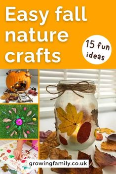 the cover of an easy fall nature crafts book