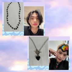 chain : stainless steel  Beads : glass Hyunjin Necklace, Skz Jewelry, Stray Kids Merch, Inspired Necklace, Charm Necklaces, Black Heart, Outfits Ideas, Favorite Things Gift, Heart Necklace