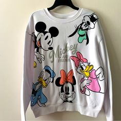 Condition: Nwt Size: Large Color: White Disney Sweatshirt, Disney Sweaters, Disney Sweatshirts, Mickey And Friends, Crew Neck Sweater, Neck Sweater, White Black, Scoop Neck, White And Black