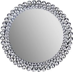 a round mirror with silver balls around it