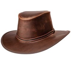 - Handcrafted in the USA since 1972, we hand select the finest leather and sew each one at a time. That's how we can offer our 100% lifetime guarantee, this hat is built to last! - Ultra comfortable to wear with included padded removable, washable, and replaceable sweatliner which will wick away sweat like a pro. - Topgrain Leather is weatherproofed for durability. Water will roll right off it. - Unisex Hat- Made to fit any head size 6 7/8 through 8 1/8", fits round and oval heads A hard-working Western Hats For Women, Mens Leather Hats, Womens Western Hats, Mens Cowboy Hats, American Hat Makers, Leather Cowboy Hats, American Hat, Outback Hat, Midnight Rider