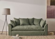 a living room scene with focus on the sofa