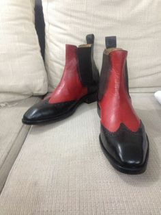 Black Red Classic Men Handmade Wingtip Style Chelsea Boot on Storenvy Styling Chelsea Boots, Quality Leather Boots, Custom Design Shoes, Handmade Leather Shoes, Shoes Shop, Chelsea Boot, Classic Man, Red Fashion, Handmade Leather