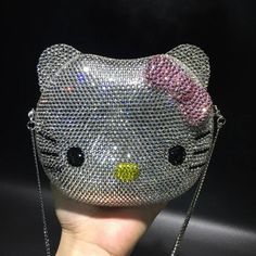 Rhinestones clutch bag pre-order takes 1-2 weeks before arrival Clutch Purse Aesthetic, Hello Kitty Diamond, Crystal Hello Kitty, Hello Kitty Purse, Silver Purse, Hello Kitty Characters, Hello Kitty Cartoon, Rhinestone Clutch, Crystal Bags