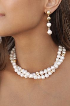 18kt gold plated Brass Fresh water pearl 15 inches plus 5 inch extender Double Strand Pearl Necklace, Trendy Fashion Jewelry, Maxi Dress Wedding, Fresh Water Pearl, Silver Dress, Gold Plated Necklace, Dream Jewelry, Pearl Size, Necklace Sizes