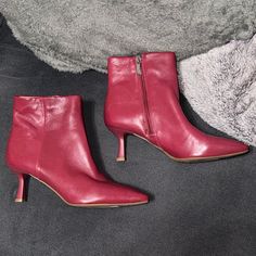 Nwot Nordstrom Brand Burgundy Red Leather Ankle Boots Size 5.5 Fall Boots With Red Sole And Almond Toe, Fall Heeled Boots With Red Sole And Pointed Toe, Fall High Ankle Heeled Boots With Red Sole, Almond Toe Boots With Red Sole For Fall, High Ankle Heeled Boots With Red Sole For Fall, Burgundy Boots With Reinforced Heel For Fall, Fall Almond Toe Boots With Red Sole, Fall Pointed Toe Boots With Red Sole, Fall Boots With Red Sole And Pointed Toe