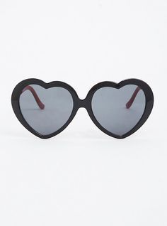 We're taking hearts in our eyes pretty literally with these sunglasses. The black lacquered frames sport heart-shaped lenses that are red on the inside for your viewing pleasure. 100% UV Protection. Man-made materials. Imported. The best plus size women's oversize heart sunglasses eyewear in black. Torrid is your destination for the freshest spring and summer styles. Glasses Style, Heart Sunglasses, Summer Styles, Glasses Fashion, Eyewear Sunglasses, Sunglasses Accessories, Uv Protection, The Black, Lenses