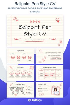 Ballpoint Pen Style CV Slides Design, Professional Powerpoint Templates, Powerpoint Design Templates, Powerpoint Presentation Design, Pptx Templates