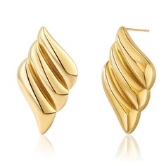 PRICES MAY VARY. Bold and Beautiful: Elevate your style with our stunning collection of chunky gold earrings. Designed for the modern woman, these earrings feature an audacious and substantial design, perfect for making a fashionable statement at any event. Versatile Charm: Whether you're dressing up for a glamorous night out or adding a splash of style to your daywear, our gold earrings fit seamlessly. Their timeless elegance and trendy design make them suitable for all occasions—from formal ga Gold Chunky Jewelry, Black Bridal Makeup, Chunky Gold Earrings, Vintage Statement Earrings, Wing Design, Black Bridal, Chunky Earrings, Military Ball, Jewelry For Sale