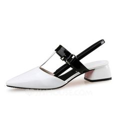 [€ 34.40] Femmes Cuir verni Talon bottier Escarpins Bout fermé Escarpins chaussures (085090438) Summer Evening Patent Leather Court Shoes, Summer Patent Leather Court Shoes With Pointed Toe, Summer Patent Leather Court Shoes For Formal Occasions, White Patent Leather Slingback Pumps With Low Heel, Latest Ladies Shoes, Hak Tinggi, Ankle Strap Chunky Heels, Heel Accessories, Chunky Heel Pumps