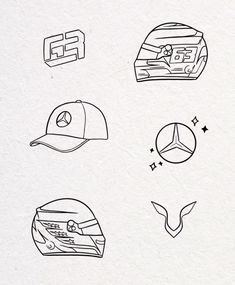 several different hats and caps drawn on paper