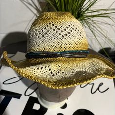 Accessories 22 Paper Straw Sun Hat One Size Fits All New Casual Adjustable Gold Sun Hat, Gold Adjustable Casual Sun Hat, Gold Fedora For Summer Beach, Gold Fedora For Beach In Summer, Gold Summer Beach Fedora, Summer Beach Gold Fedora, Casual Gold Hat With Curved Brim, Adjustable Multicolor Casual Fedora, Casual Multicolor Straw Hat For Rodeo