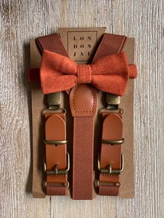 Orange Ring Bearer, Fall Ring Bearer Outfit, Ring Bearer Suspenders Bow Tie, Boho Ring Bearer, Rustic Wedding Outfit, Burnt Orange Bow Tie, Orange Bow Tie, Wedding Suspenders, Suspenders For Men