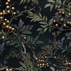 an image of a tree with berries and leaves painted on it's wallpaper