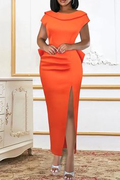 Solid Color Sweet V-Back Bowknot Midi Dress Stretch Orange Sleeveless Dress For Party, Orange Stretch Sleeveless Dress For Party, Orange Sleeveless Maxi Dress For Party, Chic Orange Sleeveless Dress For Parties, Chic Orange Sleeveless Party Dress, Orange Stretch Sleeveless Dress, Sleeveless Stretch Orange Dresses, Orange Sleeveless Stretch Dress, Bandage Midi Dress