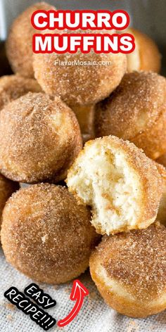 a pile of churro muffins sitting on top of a table