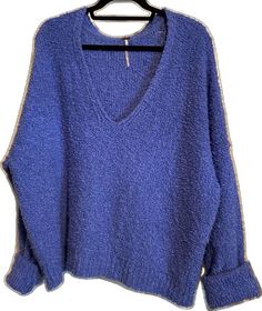 Oversized Purple V-neck Sweater, Cozy Soft Knit Purple Top, Trendy Purple V-neck Sweater, Blue V-neck Top, Blue One Size V-neck Top, Blue V-neck Top One Size, Periwinkle Color, Free People Sweaters, V Neck Sweater