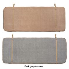 two gray and beige bedspreads are shown side by side