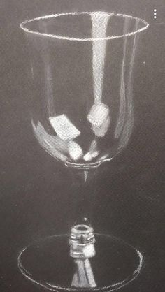 a drawing of a wine glass with ice cubes in the bottom, on a black background