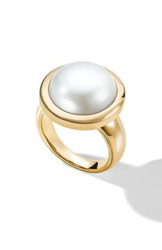 A smooth freshwater pearl enhances the luxe art deco appeal of this polished ring rendered from 14-karat gold. Exclusive retailer 14k gold/freshwater pearl Imported Large Pearl Ring, Timeless Formal Pearl Ring, Modern Yellow Gold Pearl Ring For Formal Occasions, Formal Yellow Gold Pearl Ring With High Luster, Formal High Luster Yellow Gold Pearl Ring, Modern Pearl Ring For Formal Occasions, Luxury Pearl Drop Ring For Formal Occasions, Timeless Pearl Ring With Polished Finish For Formal Occasions, Gold Pearl Drop Ring In Classic Style