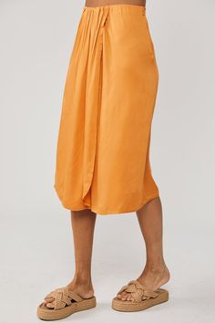 Melody - Front Draped Wrapped Skirt - Sundial Silk – Rue Stiic Mid Wrap Skirt, Luxury Summer Draped Midi Skirt, Luxury Summer Skirt With Drawstring, Spring Events, Wrapped Skirt, The Melody, One Shoulder Top, One Shoulder Tops, Vibrant Orange