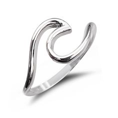 This is a fine banded 925 sterling silver ring with the main design feature being a breaking surf wave frozen in time at the moment of impact. Modern Silver Wavy Rings, Minimalist Sterling Silver Wavy Ring, Adjustable Silver Wavy Rings, Adjustable Sterling Silver Wavy Rings, Sterling Silver Wavy Promise Ring, Sterling Silver Promise Ring With Wavy Shape, Wavy Silver Promise Ring, Mid Finger Rings, Surf Wave