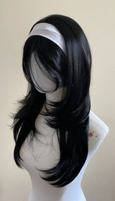 Waist Hair Length Hairstyles, Black Hair Claim, Shoujo Haircut, Cute Haircuts For Long Hair With Bangs, Cute Haircuts For Wavy Hair, Shoujo Hair, Kpop Black Hair, Hachi Hairstyle, Shoujo Hairstyles