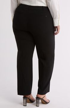 Tapered legs lend a refined apperance to these woven pants that instantly elevate in-office or off-duty looks. 63% polyester, 32% rayon, 5% spandex Dry clean Imported Elegant Black Career Bottoms, Elegant Career Trousers, Elegant Career Ankle-length Pants, Elegant Ankle-length Career Bottoms, Elegant High-waisted Career Pants, Elegant Tapered Leg Career Dress Pants, Calvin Klein Full Length Workwear Bottoms, Calvin Klein Full Length Bottoms For Workwear, Black Calvin Klein Formal Bottoms