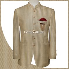 Description Luxurious golden customized Prince coat in fully embroidered fabric looks elegant for your big day, Luxury Gold Blazer For Formal Occasions, Designer Gold Blazer For Formal Occasions, Designer Gold Blazer For Party, Elegant Party Blazer With Gold Buttons, Elegant Suits With Gold Buttons For Semi-formal Occasions, Elegant Semi-formal Suits With Gold Buttons, Designer Tailored Gold Blazer, Elegant Tailored Gold Blazer, Gold Tailored Blazer For Semi-formal Occasions