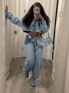 Wholesale Colorblock Denim Cropped Shirt Jeans Sets MTR112320BU | Wholesale7 Cropped Shirt, Crop Shirt, Jean Shirts, Pants Set, Color Blocking, Two Piece, Pants