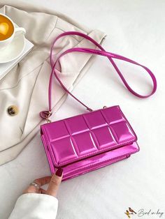 BirdinBag - Compact Neon Orange Shoulder Bag Pink Square Flap Bag For Shopping, Trendy Purple Rectangular Shoulder Bag, Purple Square Bag With Adjustable Strap, Purple Square Shoulder Bag With Large Capacity, Purple Large Capacity Square Shoulder Bag, Large Capacity Square Purple Shoulder Bag, Casual Square Shoulder Bag For Party, Purple Rectangular Phone Bag, Casual Square Party Bag