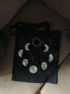 Circle Moon Phase Tote Bag, Stars Bag, Custom Tote Bag, Moon Phase Eco Tote Bag, Handpainted Tote bag Tods Bag, Infinity Art, Painted Bags, Eco Tote Bag, Custom Denim, Romantic Outfit, Custom Tote Bags