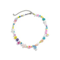 Floral Beaded Charm Necklace - h0neybear Flower-shaped Colorful Beaded Necklaces For Summer, Colorful Flower-shaped Beaded Necklaces For Summer, Trendy Multicolor Flower Necklace For Summer, Summer Flower-shaped Beaded Necklaces With Colorful Beads, Trendy Multicolor Summer Flower Necklace, Colorful Beads Flower Necklace For Beach, Beaded Multicolor Flower Necklace For Beach, Colorful Bead Flower Necklace For Beach, Trendy Multicolor Beaded Flower Necklace