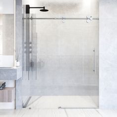 Upgrade your bathroom with the VIGO Elan frameless sliding shower door, specifically designed for widths ranging from 56 to 60 inch. This glass shower door integrates advanced technologies for optimal performance, including the state-of-the-art ROLLER-DISK™ system for smooth and silent sliding door functionality, alongside SMART-ADJUST™ technology, which allows up to 3/8-inch adjustability to accommodate uneven walls, ensuring a perfect and precise fit. The frameless design of the Elan glass shower door significantly enhances the aesthetic appeal and spacious feel of any bathroom. It is available in a variety of premium finishes, including matte black, chrome, stainless steel, and matte brushed gold, offering flexibility to complement any decor. The selection of glass types—clear, laminate Bypass Shower Door, Frameless Sliding Shower Doors, Frameless Shower Door, Fluted Glass, Tub Doors, Frameless Shower Doors, Sliding Shower Door, Frameless Shower, Flute Glass