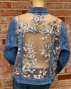 Jean Jacket Made to Order Sheer Embroidered Lace, Boho Wedding Denim Crop Jacket, Vacation Unique Clothing, Custom Oversized Denim Jacket                           HOW THIS WORKS: Option 1: You provide (ship) your jacket, and I will customize it.                 You will be charged only for the customization work you selected. Option 2: I purchase a jacket on your behalf and customize it.                 You will be charged for the actual jacket price (prices vary,                 depending on b Lace Jean Jacket, Denim Crop Jacket, Ropa Upcycling, Custom Jean Jacket, Thml Clothing, Upcycled Denim Jacket, Custom Denim Jacket, Embroidered Jean Jacket, Bridal Jacket