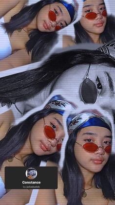 an image of a woman with red circles on her face and nose, wearing headbands