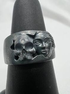 Sterling Silver Woman and Skull Face Ring Oxidized Graphite  | eBay Face Ring, Skull Face, Rings Jewelry Fashion, The History, Fashion Watches, The Modern, Make It, Jewelry Watches, Jewelry Rings