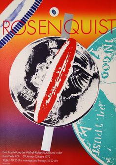 an advertisement for the rosenquist exhibition, with two popsicles in front of it