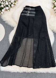 Alternative Fashion Summer, Tutu Women, Net Skirt, Tulle Skirt Black, Woman Personality, Skirt Summer, Pleated Maxi Skirt, Split Skirt, Style Noir